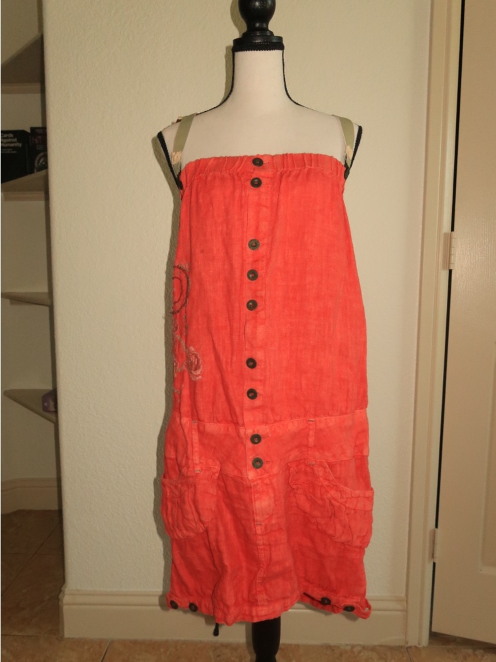 Rust Red Linen Tank Dress with Subtle Labeling